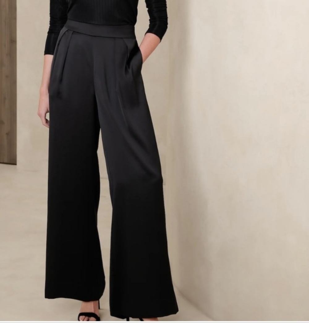 Banana Republic Wide Leg Pleated Silky Pants Size 10 - Picture 13 of 13